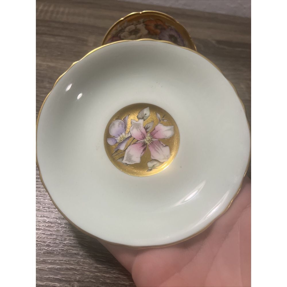 VTG Paragon Anemones Poppies on Gold Pink Background Tea Cup & Saucer Blue Rare! - Picture 13 of 16